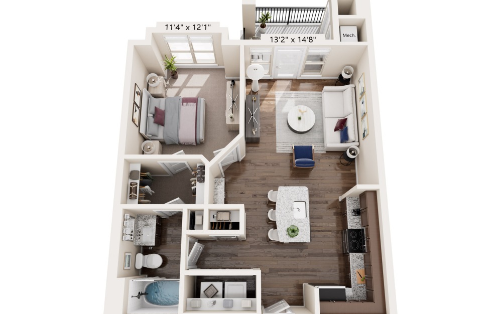 400 Belmont one bedroom floor plan