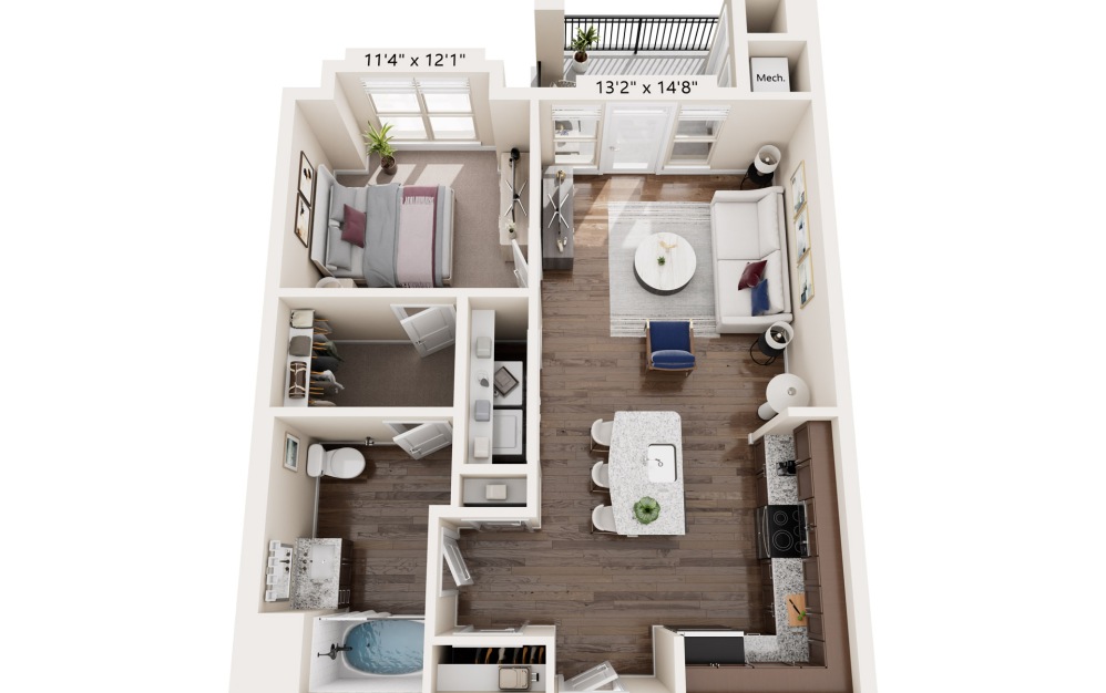 400 Belmont one bedroom floor plan