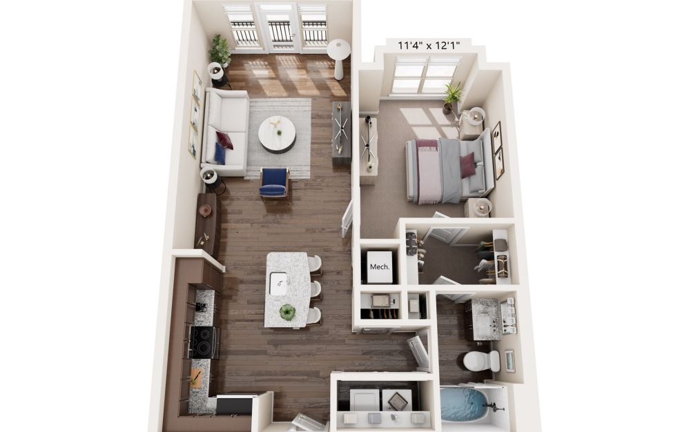 400 Belmont one bedroom floor plan