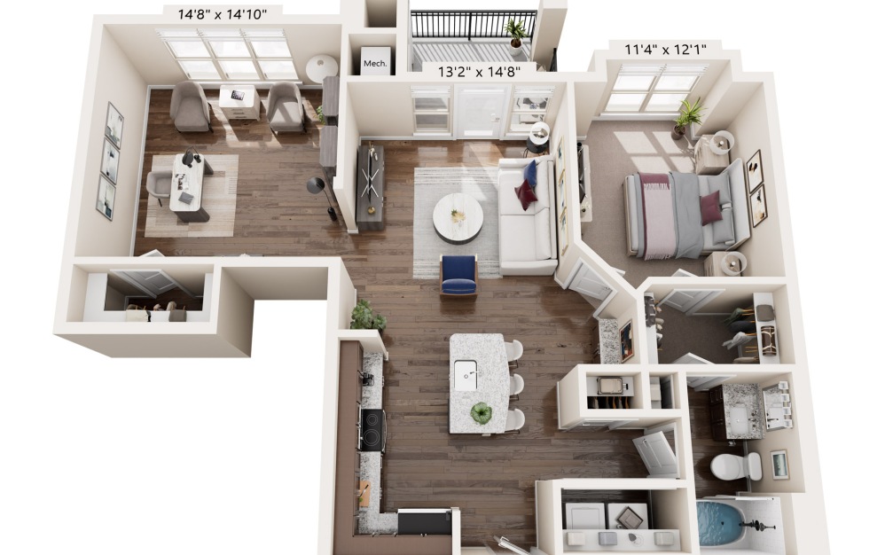 400 Belmont one bedroom floor plan