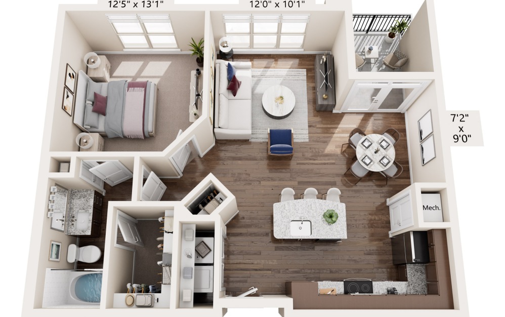 400 Belmont one bedroom floor plan