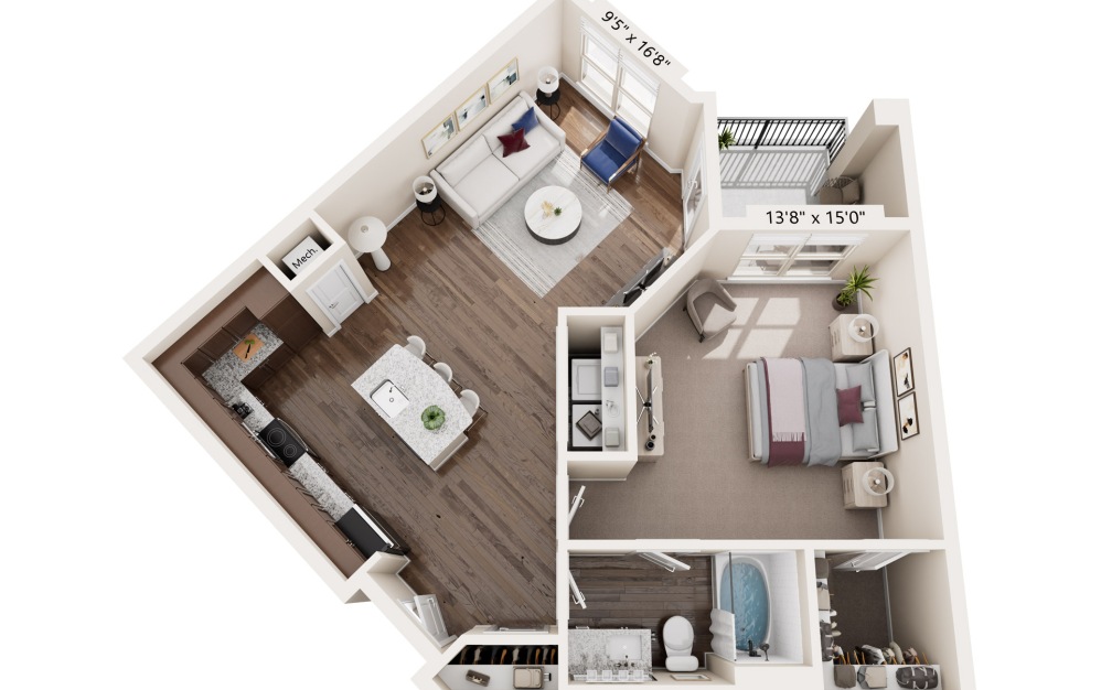 400 Belmont one bedroom floor plan