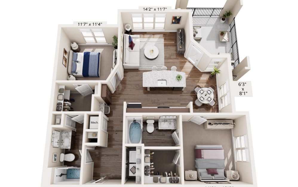 400 Belmont two bedroom floor plan