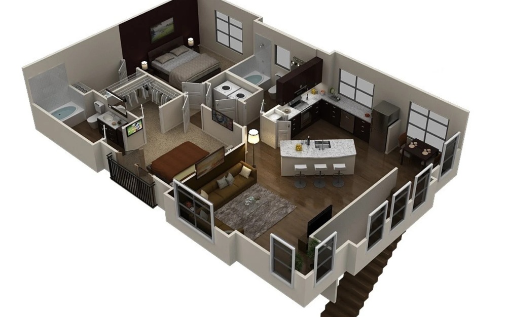 B4c - 2 bedroom floorplan layout with 2 bathrooms and 1225 square feet